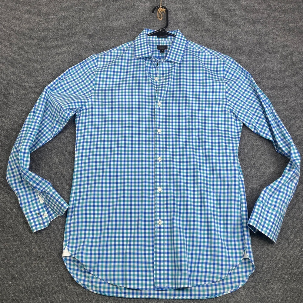 J.Crew Ludlow Dress Shirt Mens Medium Blue Green Gingham Check 120s 2-Ply Cotton